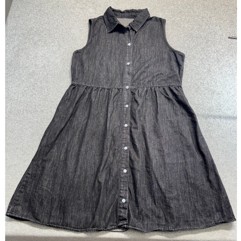 Denim Dress Womens Large Gray Sleeveless Tiered Button Front Babydoll Versatile